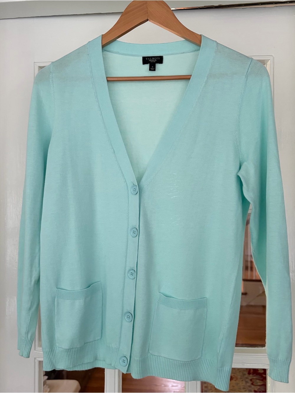 Talbots Mint Green V-Neck Cardigan with Pockets